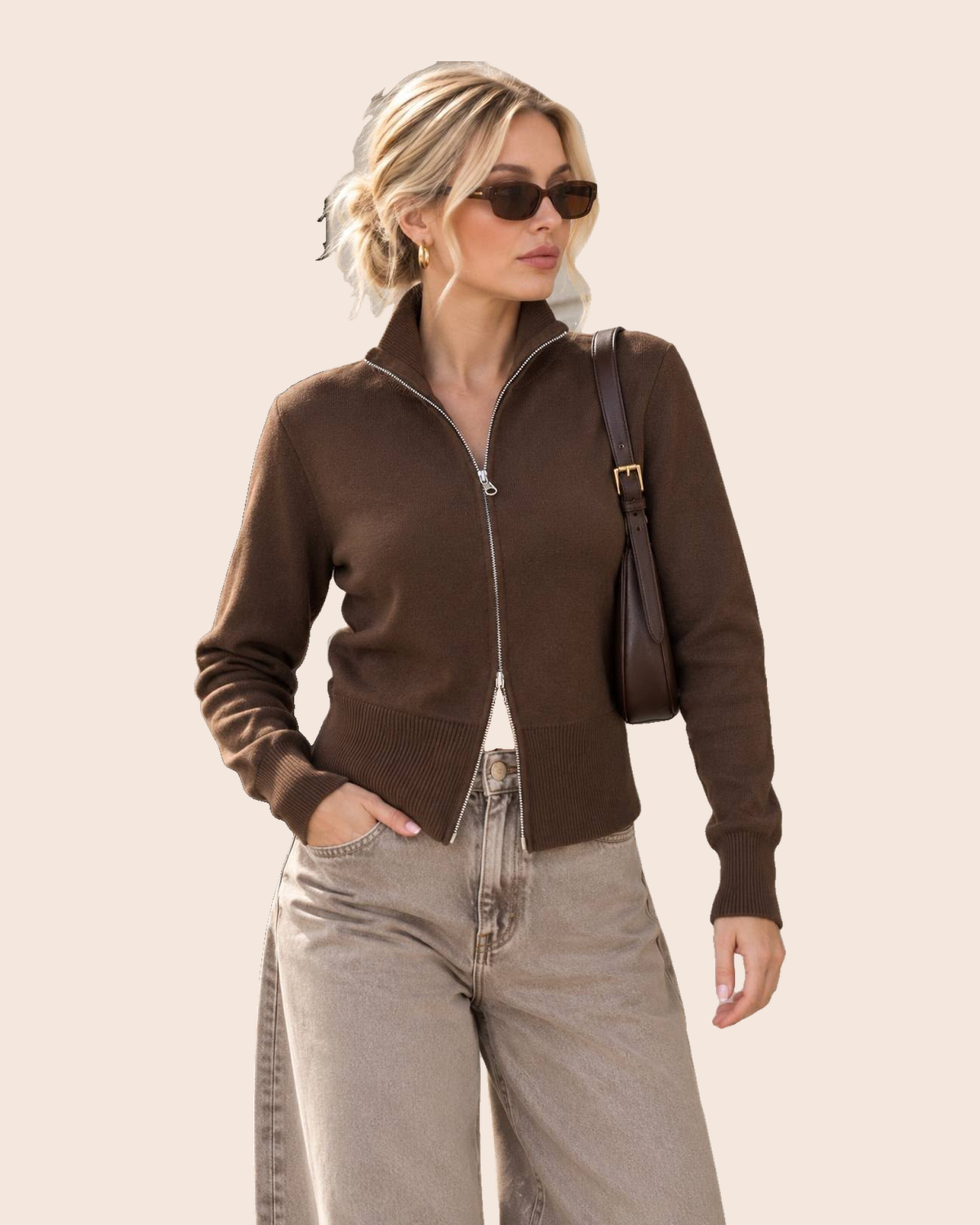 Chocolate Knit Zip Cardigan