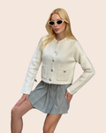 Ivory Knit Cardigan with Silver Buttons