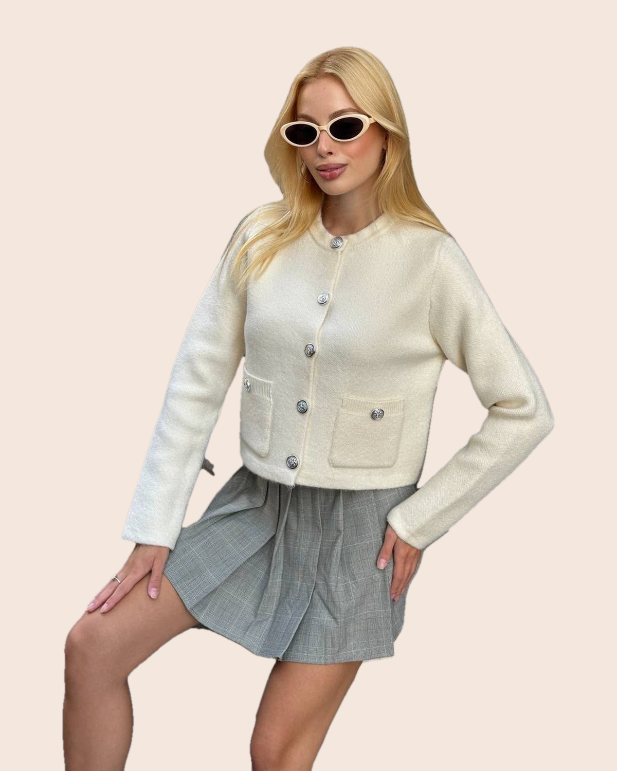 Ivory Knit Cardigan with Silver Buttons