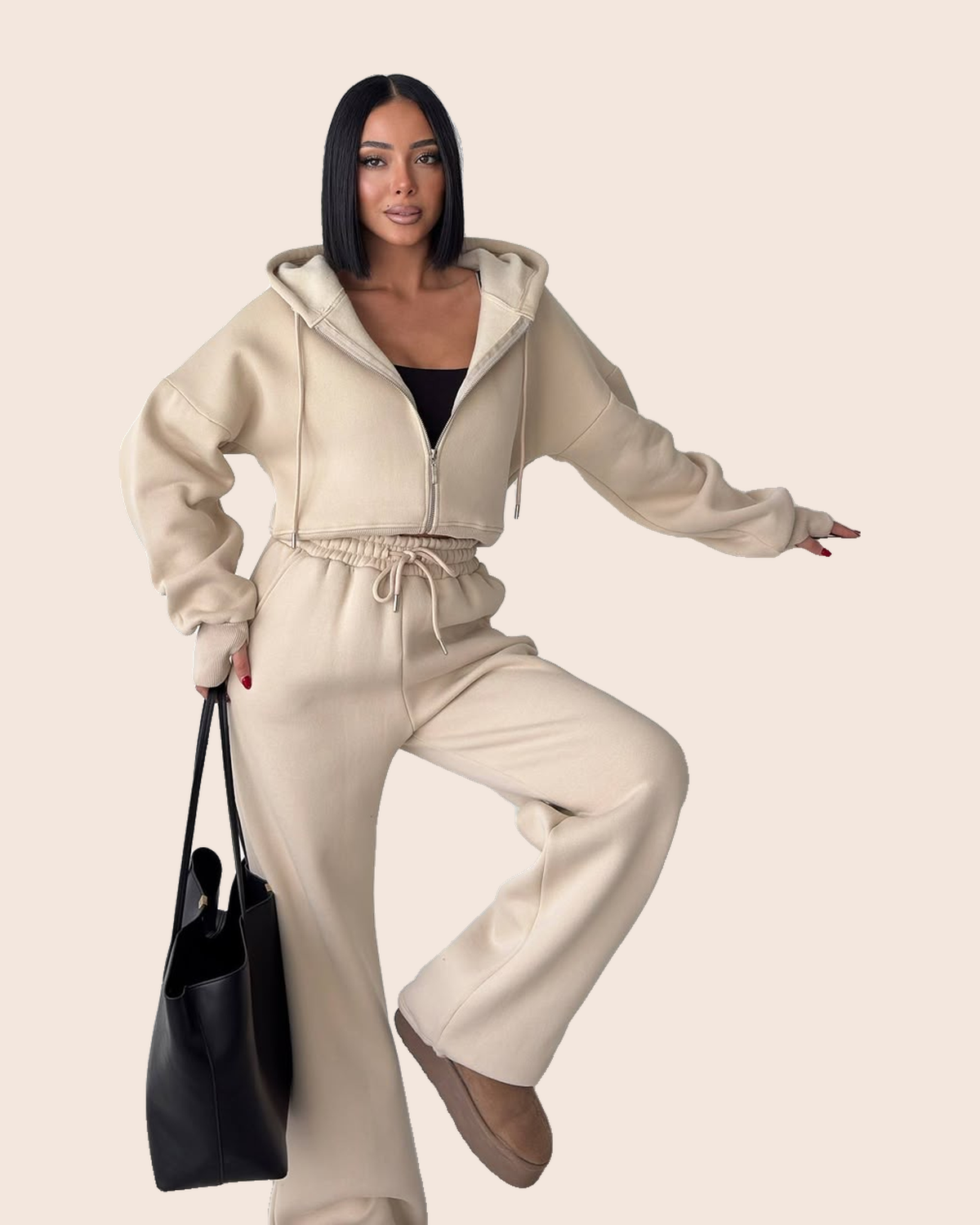 Cropped Fleece Hoodie & Wide-Leg Set