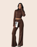 Ribbed Mock-Neck Crop & Flare Set