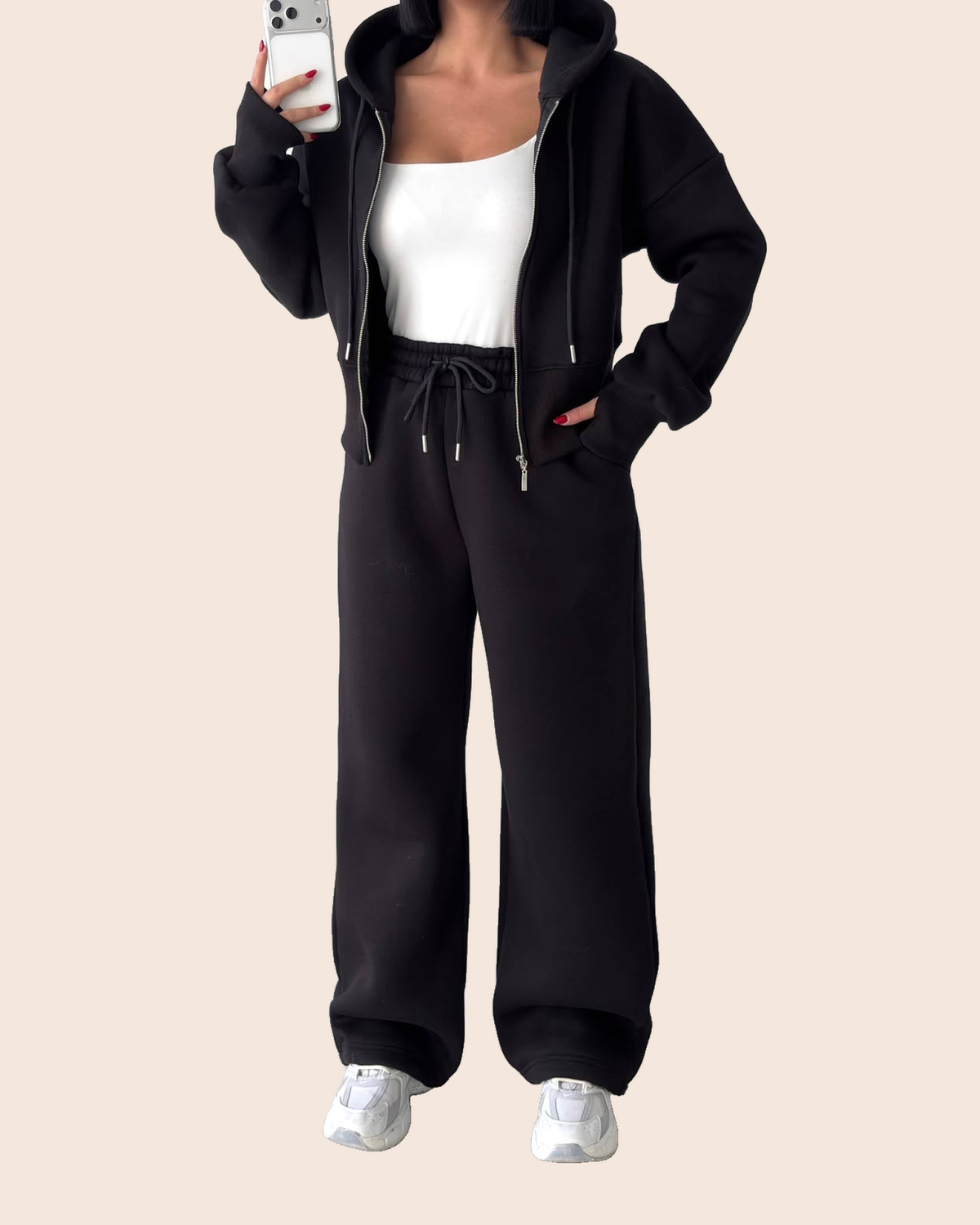 Cropped Fleece Hoodie & Wide-Leg Set
