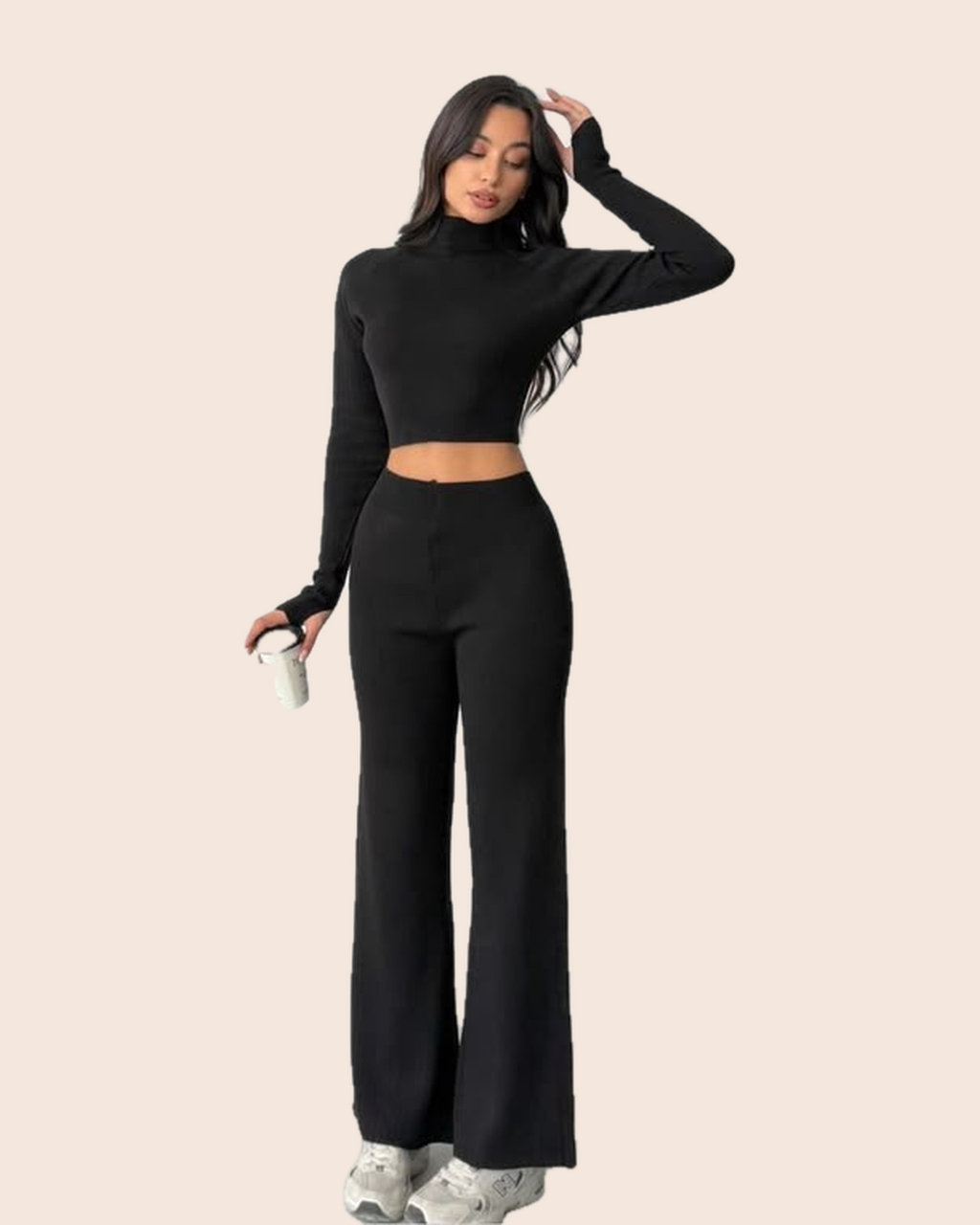 Ribbed Mock-Neck Crop & Flare Set