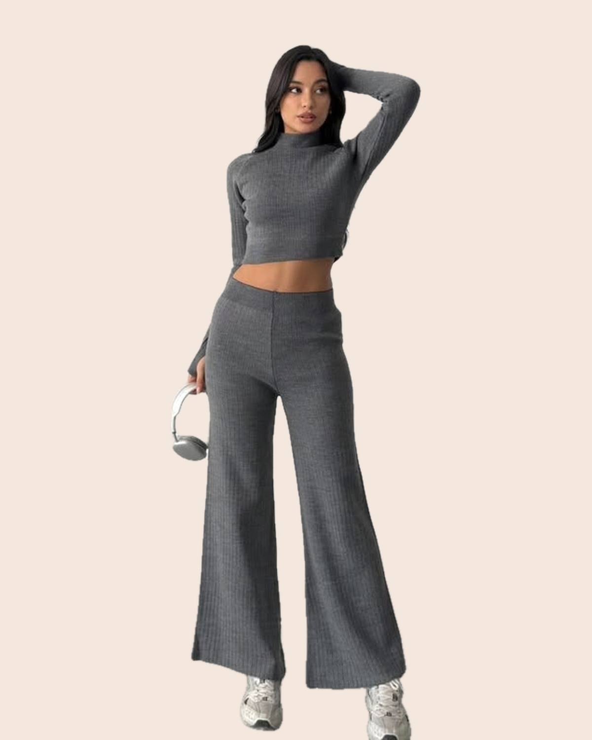 Ribbed Mock-Neck Crop & Flare Set