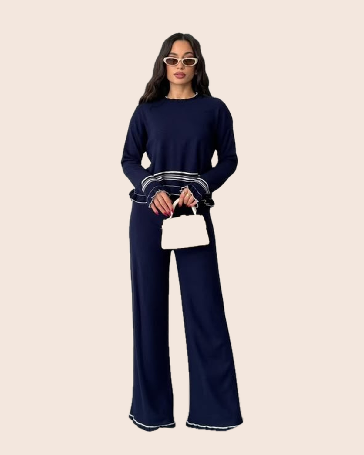 Ruffle Stripe Knit Sweater & Flare Set