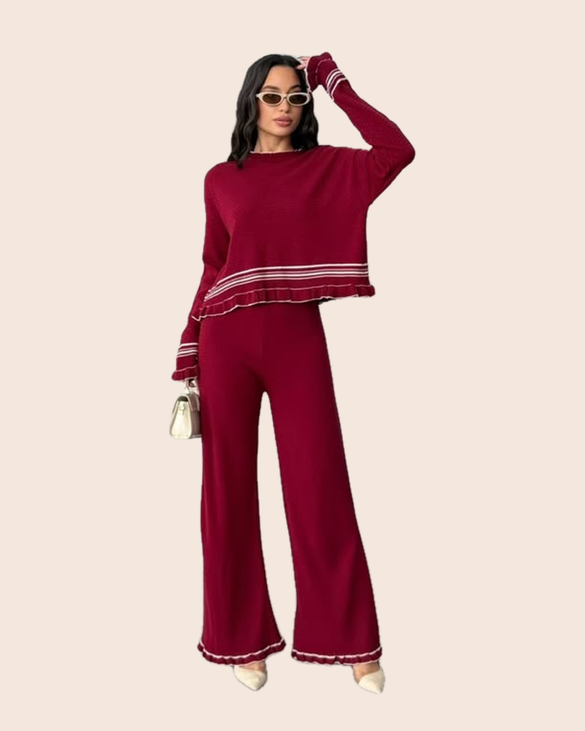 Ruffle Stripe Knit Sweater & Flare Set