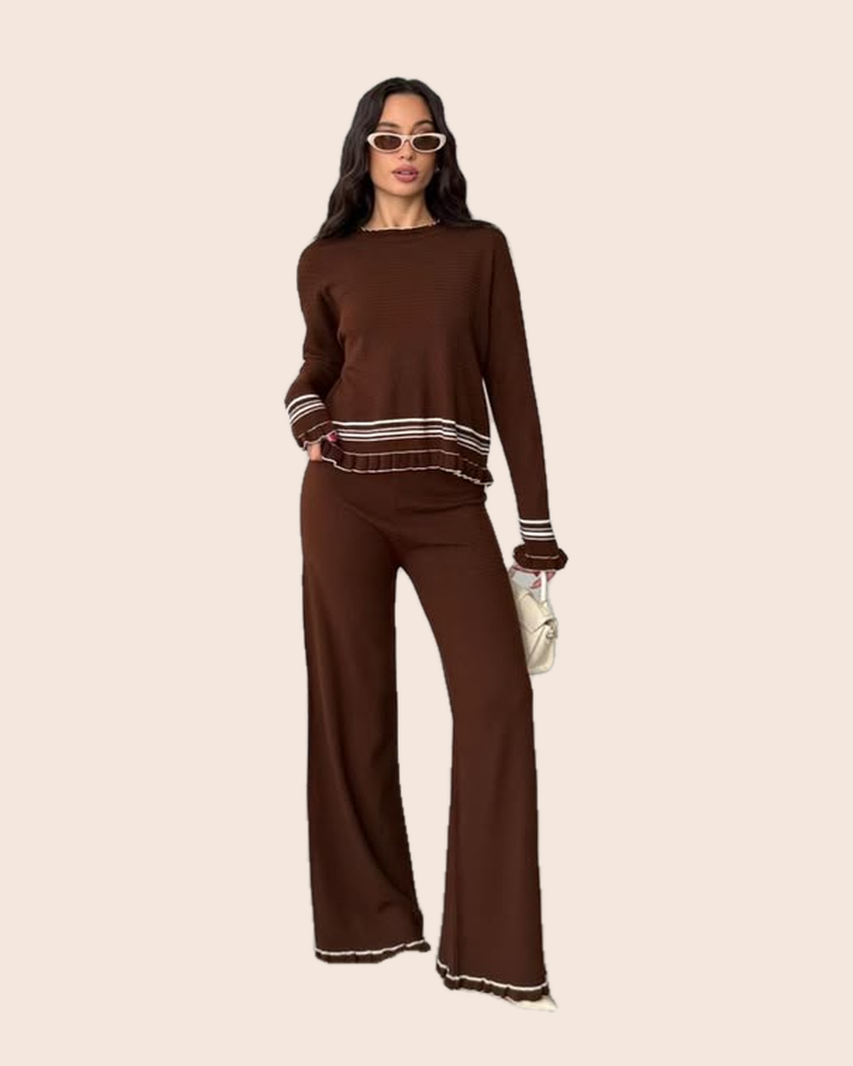 Ruffle Stripe Knit Sweater & Flare Set