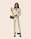 Ribbon Bow Knit Sweater & Wide-Leg Set