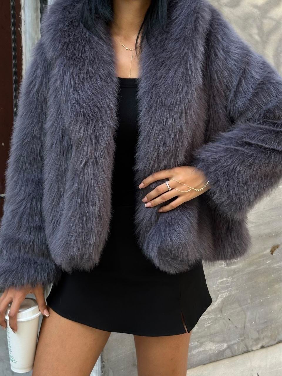 Smoky Blue Faux Fur Jacket
