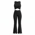 Black Crop Top & Split Flare Set