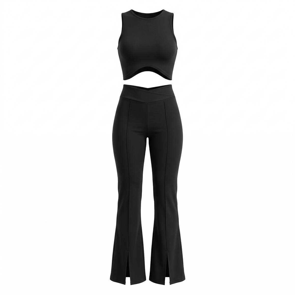 Black Crop Top & Split Flare Set